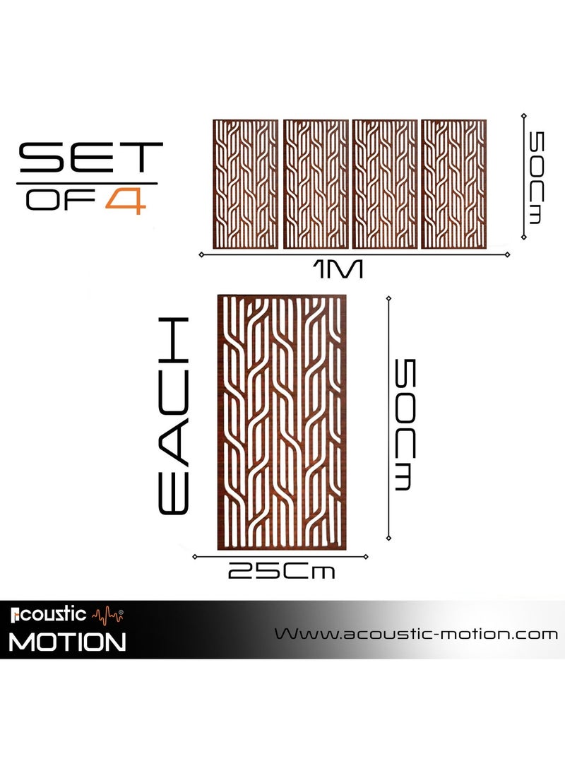أكويستك موشان لوحات جدارية خشبية من خشب MDF من ACOUSTIC MOTION®، تصميم Decor مع شريط لاصق مزدوج الوجه، لون بني محمرعصري، مناسبة للمنزل، غرفة المعيشة، غرفة النوم، المكتب والفندق، 25×50×0.5 سم، طقم من 4 قطع - Image 2